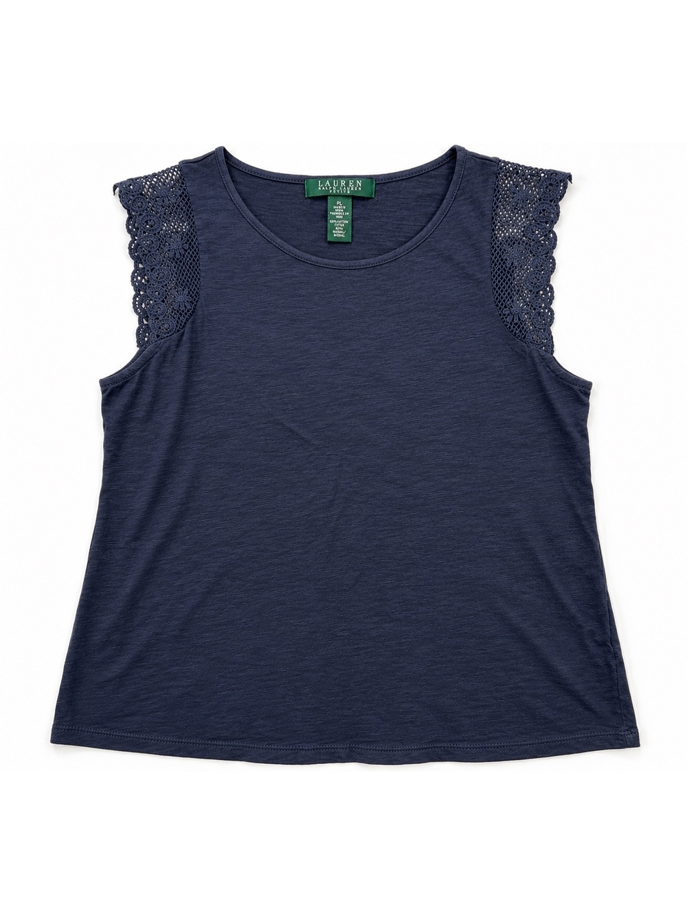 Lauren Ralph Lauren Petite Large Navy Lace Shoulder Sleeveless Top PL